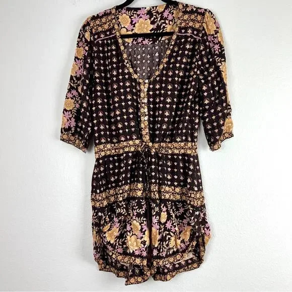 Spell | Desert Rose Boho Brown Tan Floral Playsuit Romper Small - Picture 4 of 9
